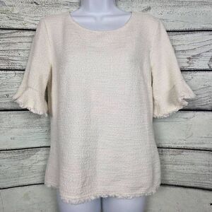 Banana Republic S Cream Fringe Sleeve Textured Top